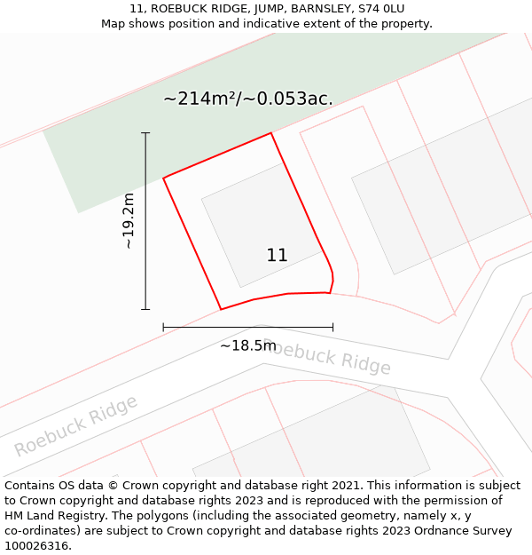 11, ROEBUCK RIDGE, JUMP, BARNSLEY, S74 0LU: Plot and title map