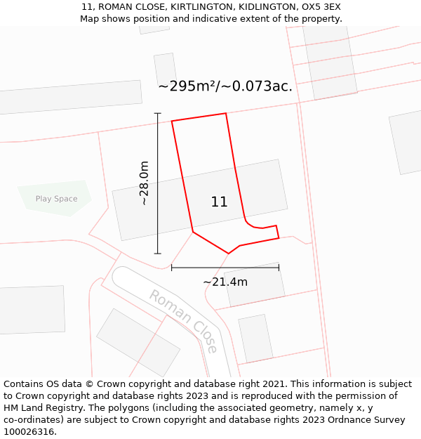 11, ROMAN CLOSE, KIRTLINGTON, KIDLINGTON, OX5 3EX: Plot and title map