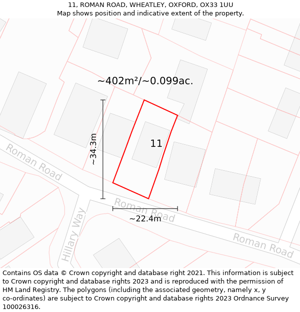 11, ROMAN ROAD, WHEATLEY, OXFORD, OX33 1UU: Plot and title map