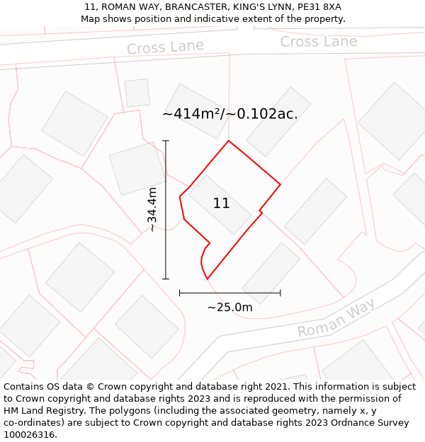 11, ROMAN WAY, BRANCASTER, KING'S LYNN, PE31 8XA: Plot and title map