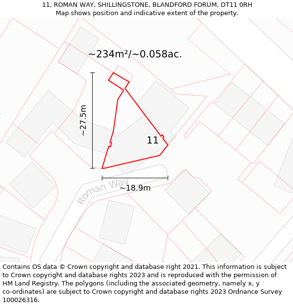 11, ROMAN WAY, SHILLINGSTONE, BLANDFORD FORUM, DT11 0RH: Plot and title map