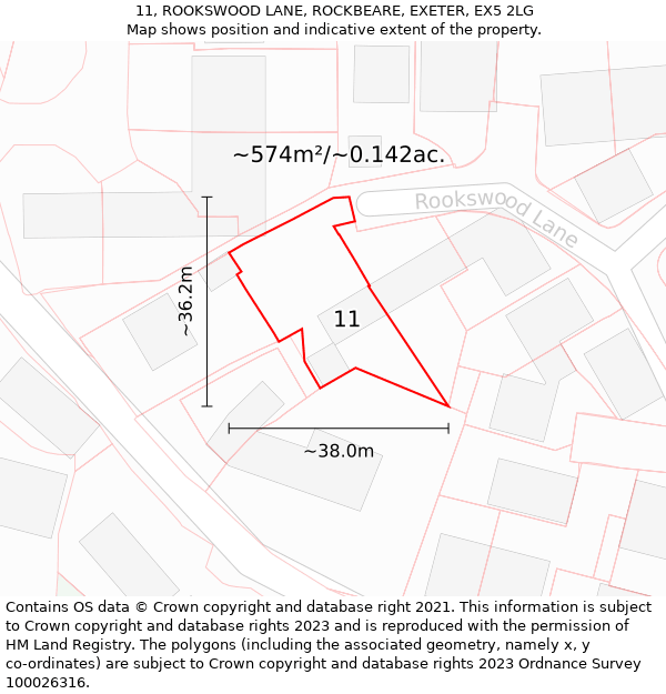 11, ROOKSWOOD LANE, ROCKBEARE, EXETER, EX5 2LG: Plot and title map