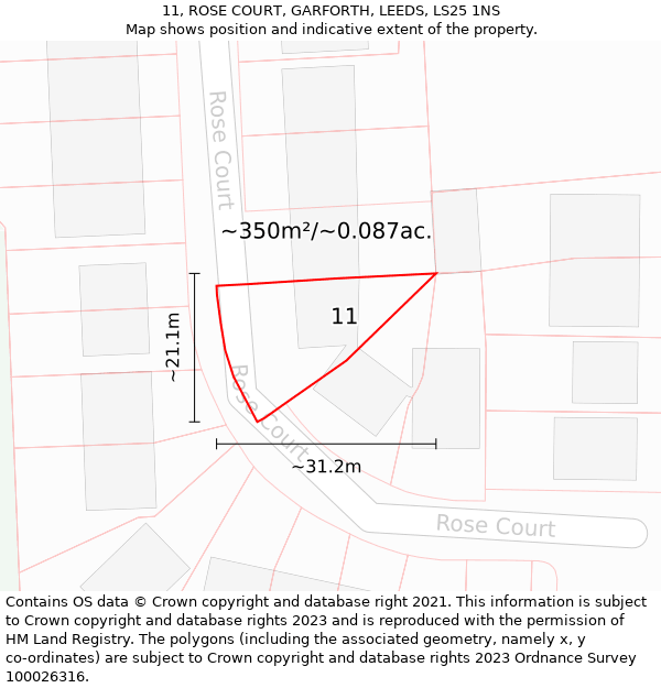 11, ROSE COURT, GARFORTH, LEEDS, LS25 1NS: Plot and title map