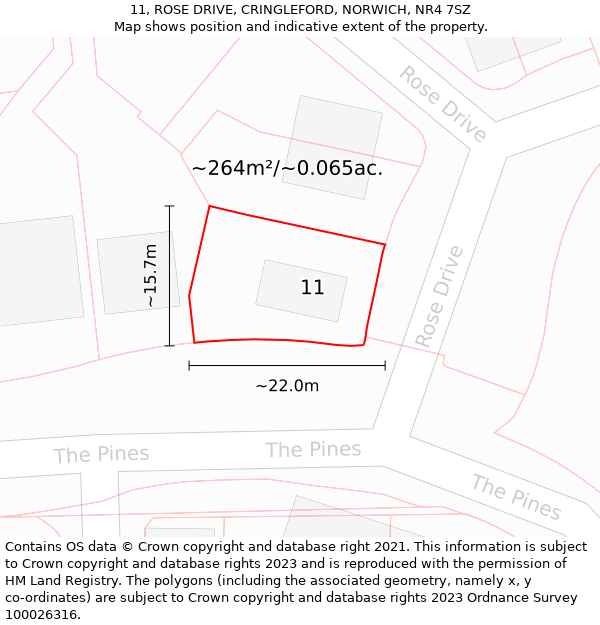 11, ROSE DRIVE, CRINGLEFORD, NORWICH, NR4 7SZ: Plot and title map