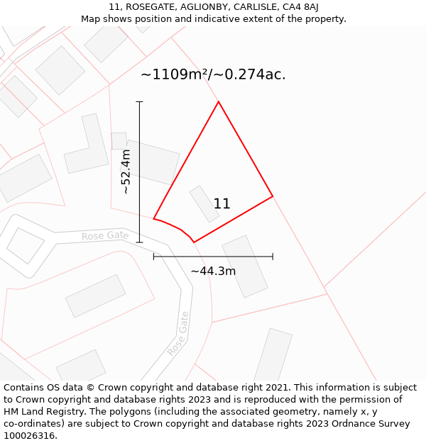 11, ROSEGATE, AGLIONBY, CARLISLE, CA4 8AJ: Plot and title map