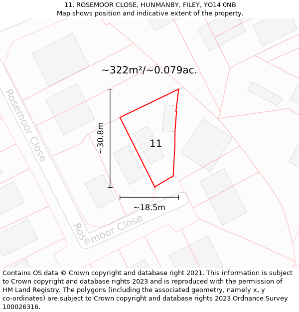 11, ROSEMOOR CLOSE, HUNMANBY, FILEY, YO14 0NB: Plot and title map