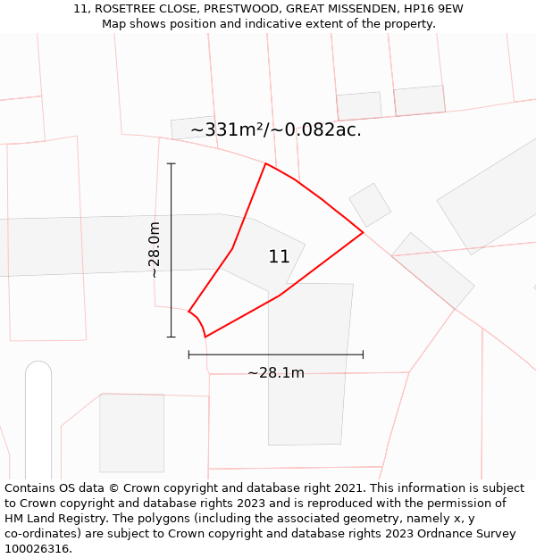 11, ROSETREE CLOSE, PRESTWOOD, GREAT MISSENDEN, HP16 9EW: Plot and title map