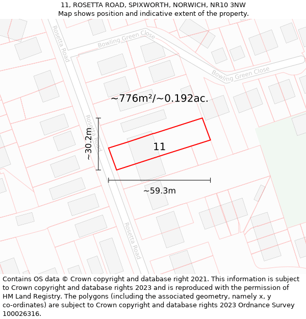 11, ROSETTA ROAD, SPIXWORTH, NORWICH, NR10 3NW: Plot and title map