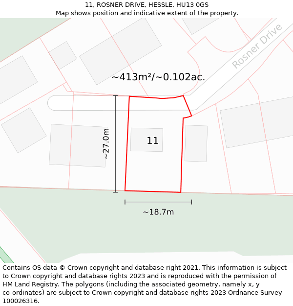 11, ROSNER DRIVE, HESSLE, HU13 0GS: Plot and title map