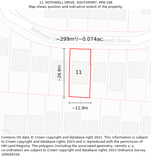 11, ROTHWELL DRIVE, SOUTHPORT, PR8 2SB: Plot and title map