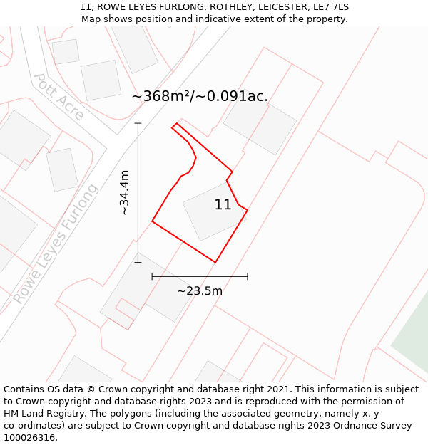 11, ROWE LEYES FURLONG, ROTHLEY, LEICESTER, LE7 7LS: Plot and title map