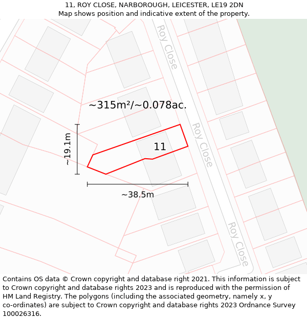 11, ROY CLOSE, NARBOROUGH, LEICESTER, LE19 2DN: Plot and title map