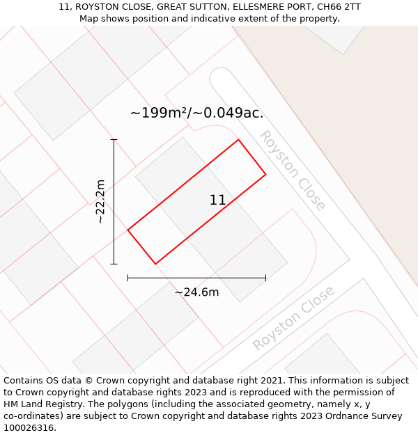 11, ROYSTON CLOSE, GREAT SUTTON, ELLESMERE PORT, CH66 2TT: Plot and title map