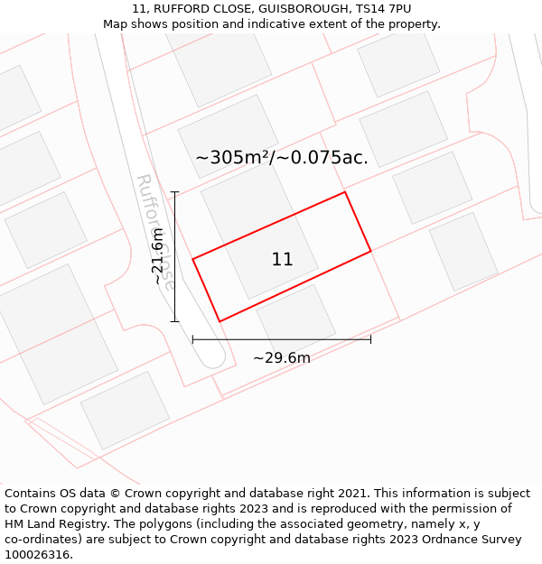 11, RUFFORD CLOSE, GUISBOROUGH, TS14 7PU: Plot and title map