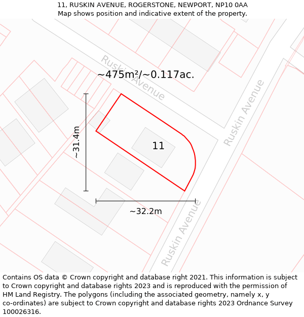 11, RUSKIN AVENUE, ROGERSTONE, NEWPORT, NP10 0AA: Plot and title map