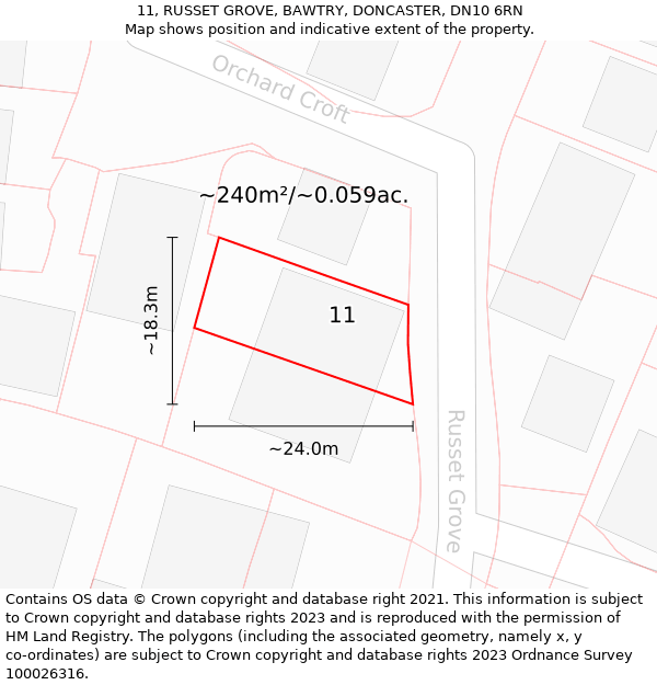 11, RUSSET GROVE, BAWTRY, DONCASTER, DN10 6RN: Plot and title map