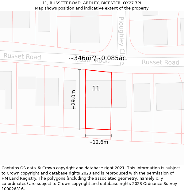 11, RUSSETT ROAD, ARDLEY, BICESTER, OX27 7PL: Plot and title map