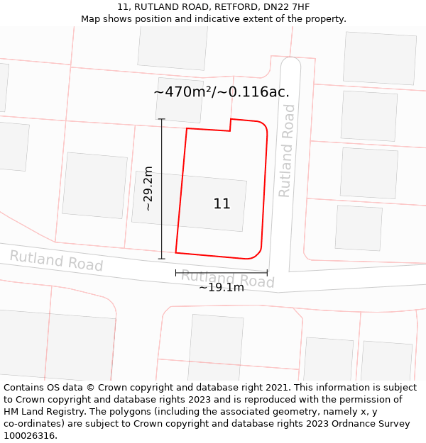 11, RUTLAND ROAD, RETFORD, DN22 7HF: Plot and title map