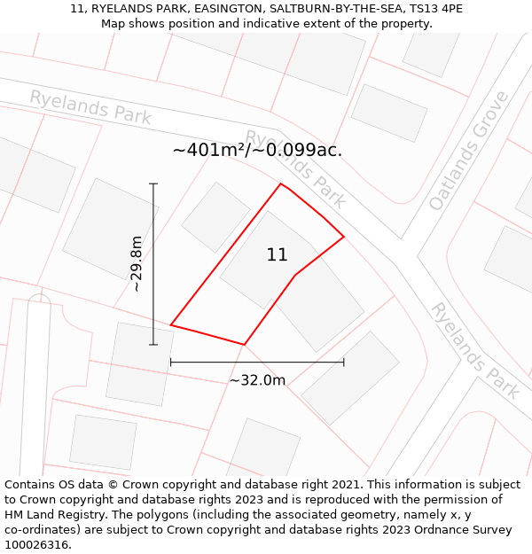 11, RYELANDS PARK, EASINGTON, SALTBURN-BY-THE-SEA, TS13 4PE: Plot and title map