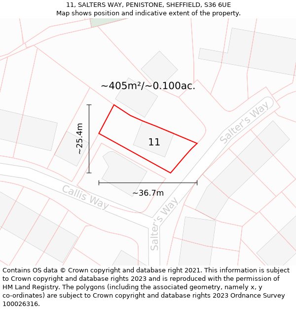 11, SALTERS WAY, PENISTONE, SHEFFIELD, S36 6UE: Plot and title map