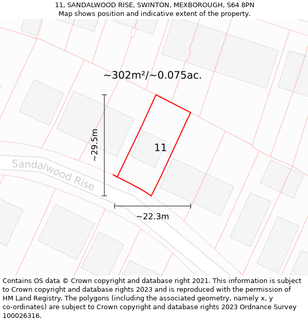 11, SANDALWOOD RISE, SWINTON, MEXBOROUGH, S64 8PN: Plot and title map