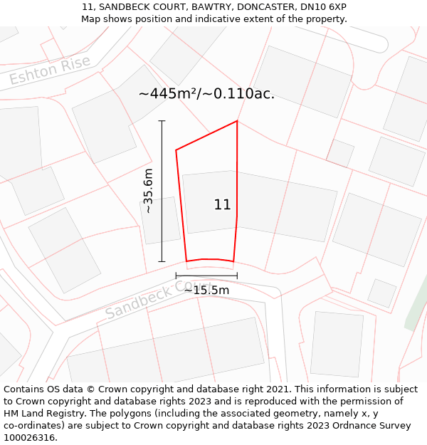 11, SANDBECK COURT, BAWTRY, DONCASTER, DN10 6XP: Plot and title map