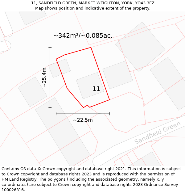 11, SANDFIELD GREEN, MARKET WEIGHTON, YORK, YO43 3EZ: Plot and title map