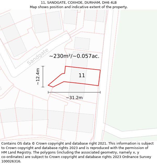 11, SANDGATE, COXHOE, DURHAM, DH6 4LB: Plot and title map