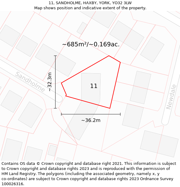 11, SANDHOLME, HAXBY, YORK, YO32 3LW: Plot and title map