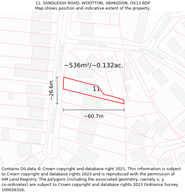 11, SANDLEIGH ROAD, WOOTTON, ABINGDON, OX13 6DP: Plot and title map