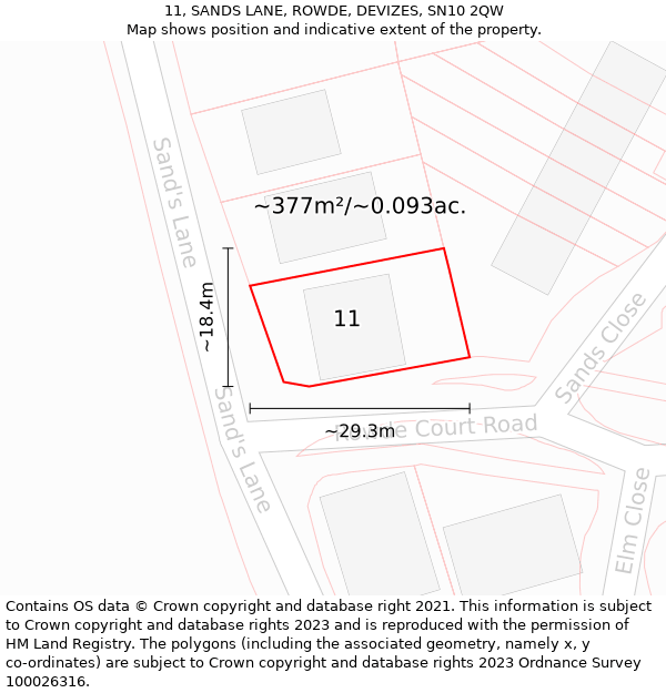 11, SANDS LANE, ROWDE, DEVIZES, SN10 2QW: Plot and title map