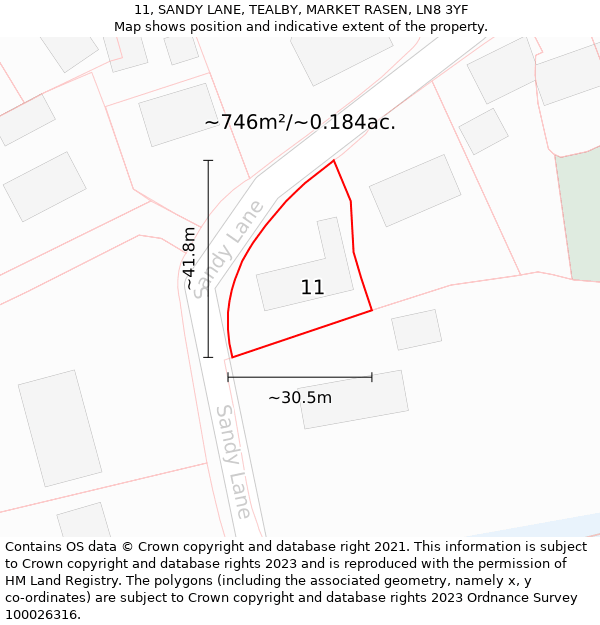 11, SANDY LANE, TEALBY, MARKET RASEN, LN8 3YF: Plot and title map