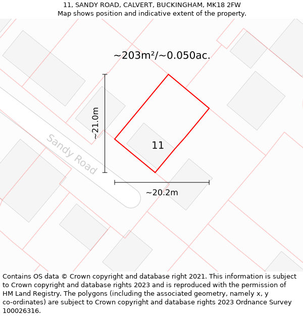 11, SANDY ROAD, CALVERT, BUCKINGHAM, MK18 2FW: Plot and title map