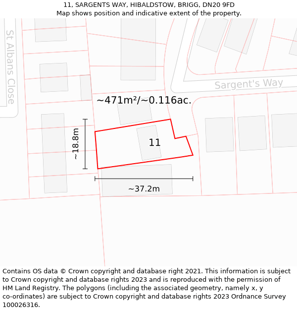 11, SARGENTS WAY, HIBALDSTOW, BRIGG, DN20 9FD: Plot and title map