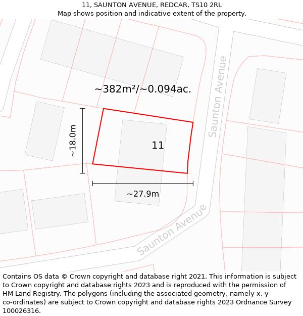 11, SAUNTON AVENUE, REDCAR, TS10 2RL: Plot and title map