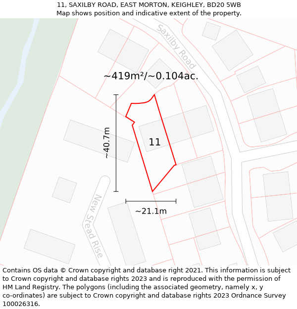 11, SAXILBY ROAD, EAST MORTON, KEIGHLEY, BD20 5WB: Plot and title map