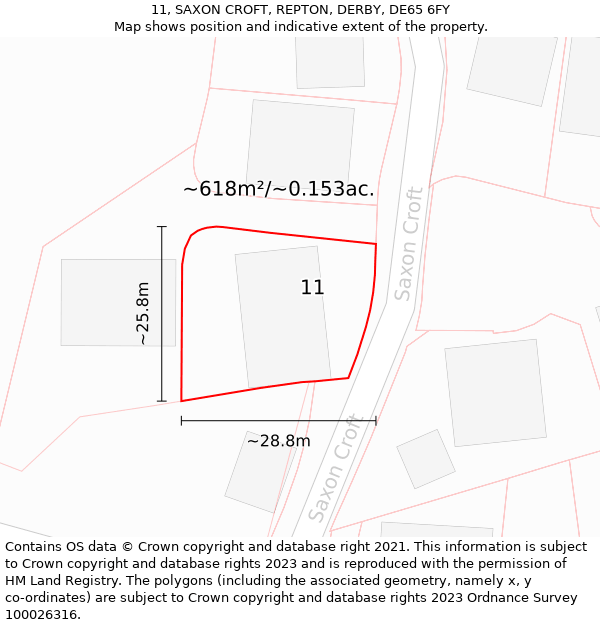 11, SAXON CROFT, REPTON, DERBY, DE65 6FY: Plot and title map