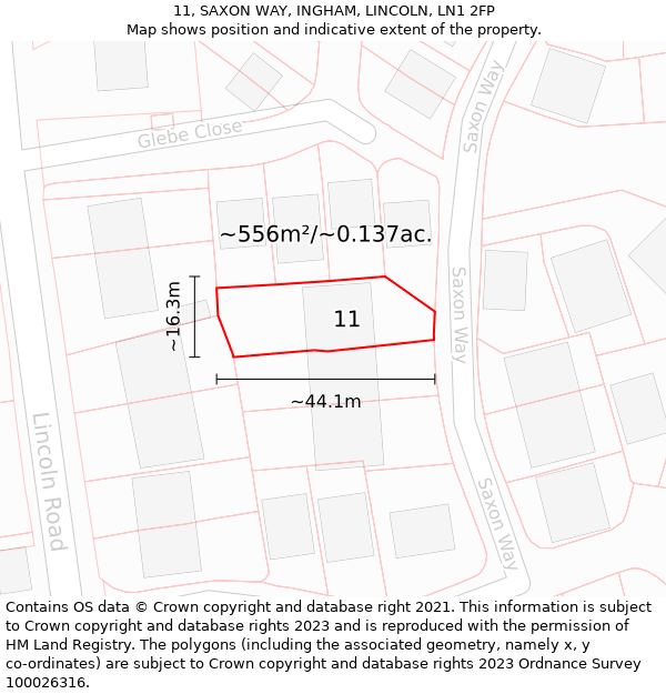 11, SAXON WAY, INGHAM, LINCOLN, LN1 2FP: Plot and title map