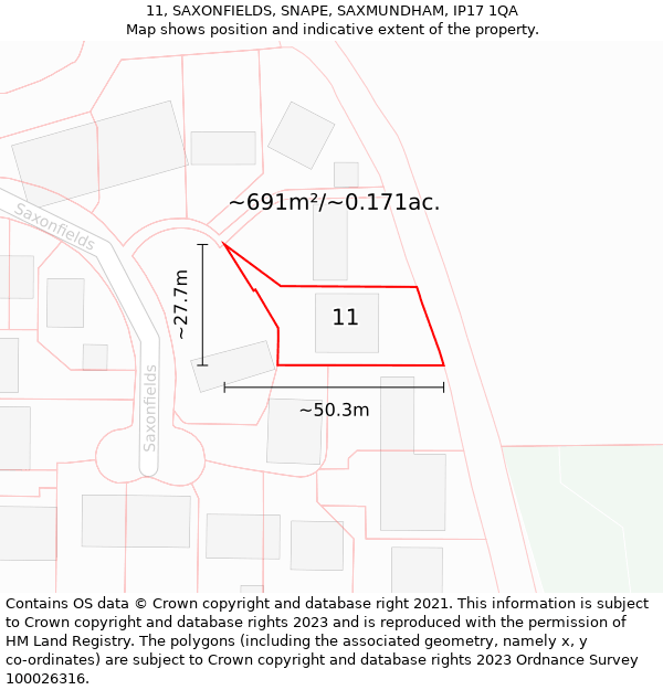 11, SAXONFIELDS, SNAPE, SAXMUNDHAM, IP17 1QA: Plot and title map