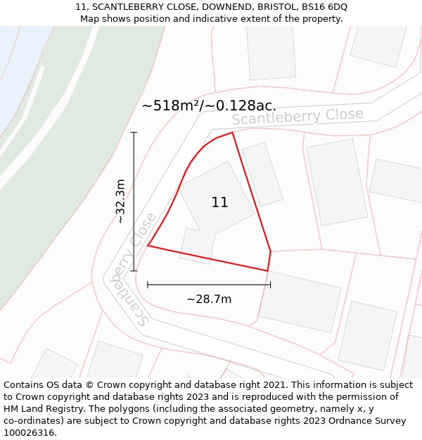 11, SCANTLEBERRY CLOSE, DOWNEND, BRISTOL, BS16 6DQ: Plot and title map