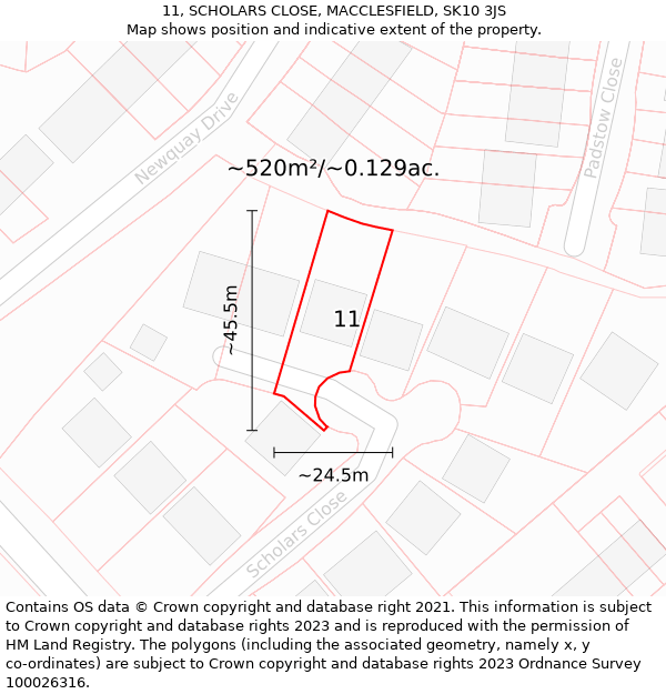 11, SCHOLARS CLOSE, MACCLESFIELD, SK10 3JS: Plot and title map