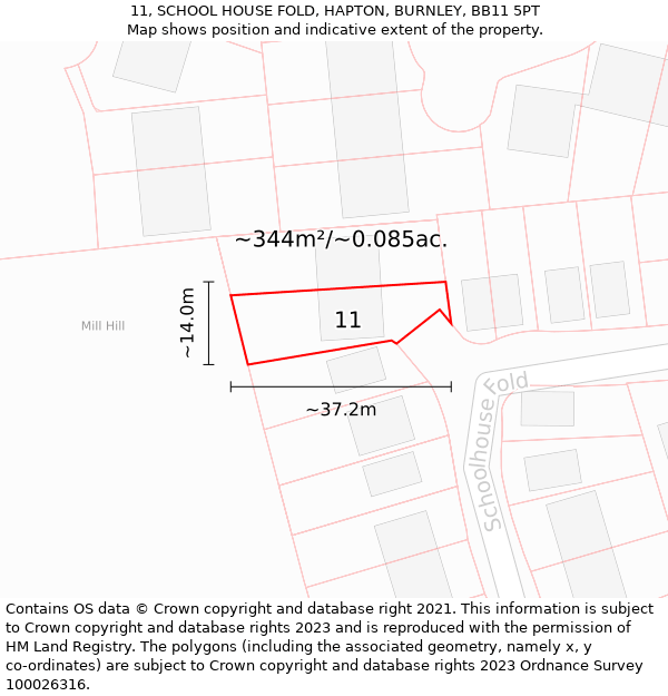 11, SCHOOL HOUSE FOLD, HAPTON, BURNLEY, BB11 5PT: Plot and title map