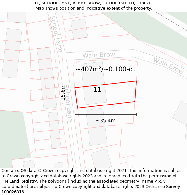 11, SCHOOL LANE, BERRY BROW, HUDDERSFIELD, HD4 7LT: Plot and title map