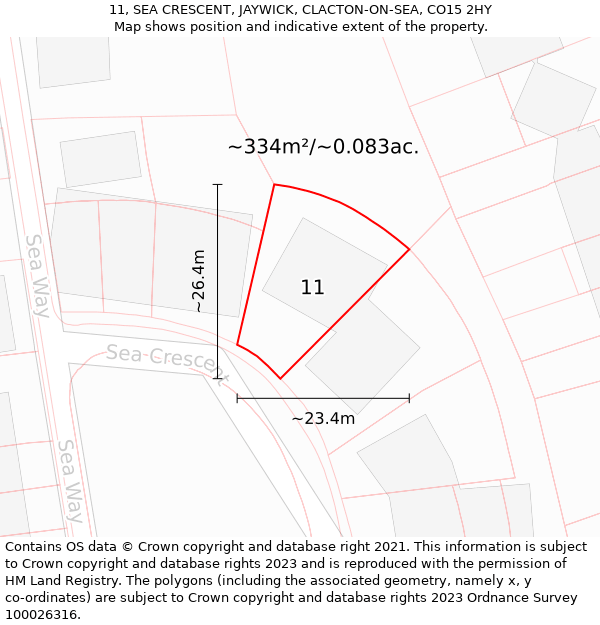 11, SEA CRESCENT, JAYWICK, CLACTON-ON-SEA, CO15 2HY: Plot and title map