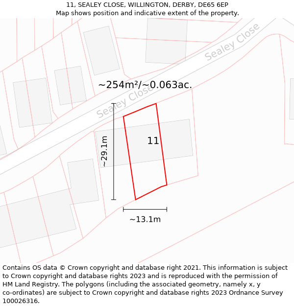 11, SEALEY CLOSE, WILLINGTON, DERBY, DE65 6EP: Plot and title map