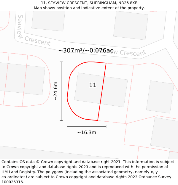 11, SEAVIEW CRESCENT, SHERINGHAM, NR26 8XR: Plot and title map