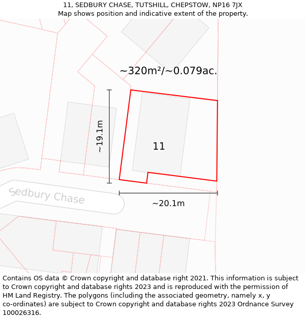 11, SEDBURY CHASE, TUTSHILL, CHEPSTOW, NP16 7JX: Plot and title map