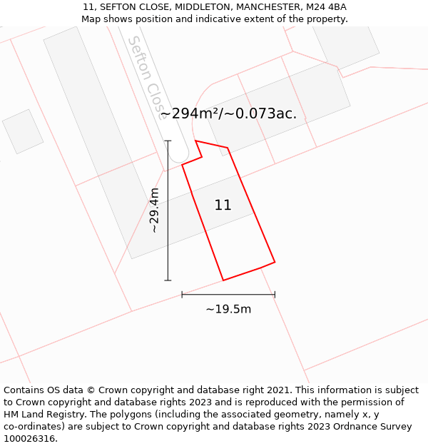 11, SEFTON CLOSE, MIDDLETON, MANCHESTER, M24 4BA: Plot and title map