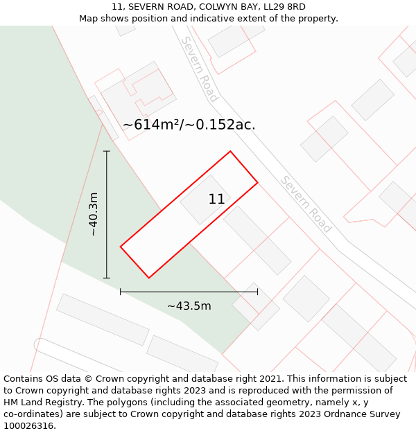 11, SEVERN ROAD, COLWYN BAY, LL29 8RD: Plot and title map