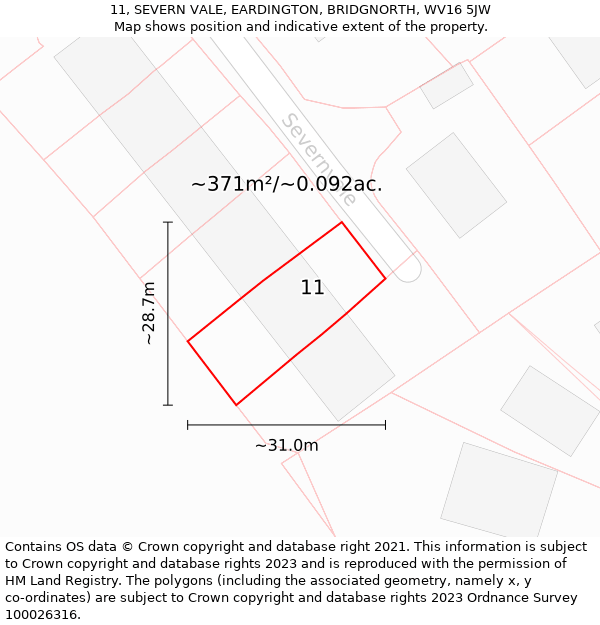 11, SEVERN VALE, EARDINGTON, BRIDGNORTH, WV16 5JW: Plot and title map